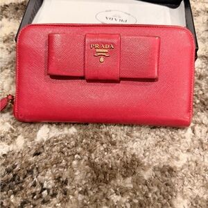Prada Pink Women's Wallet with Bow Accent